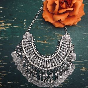 Gypsy Bohemian Coin Statement festival Necklace